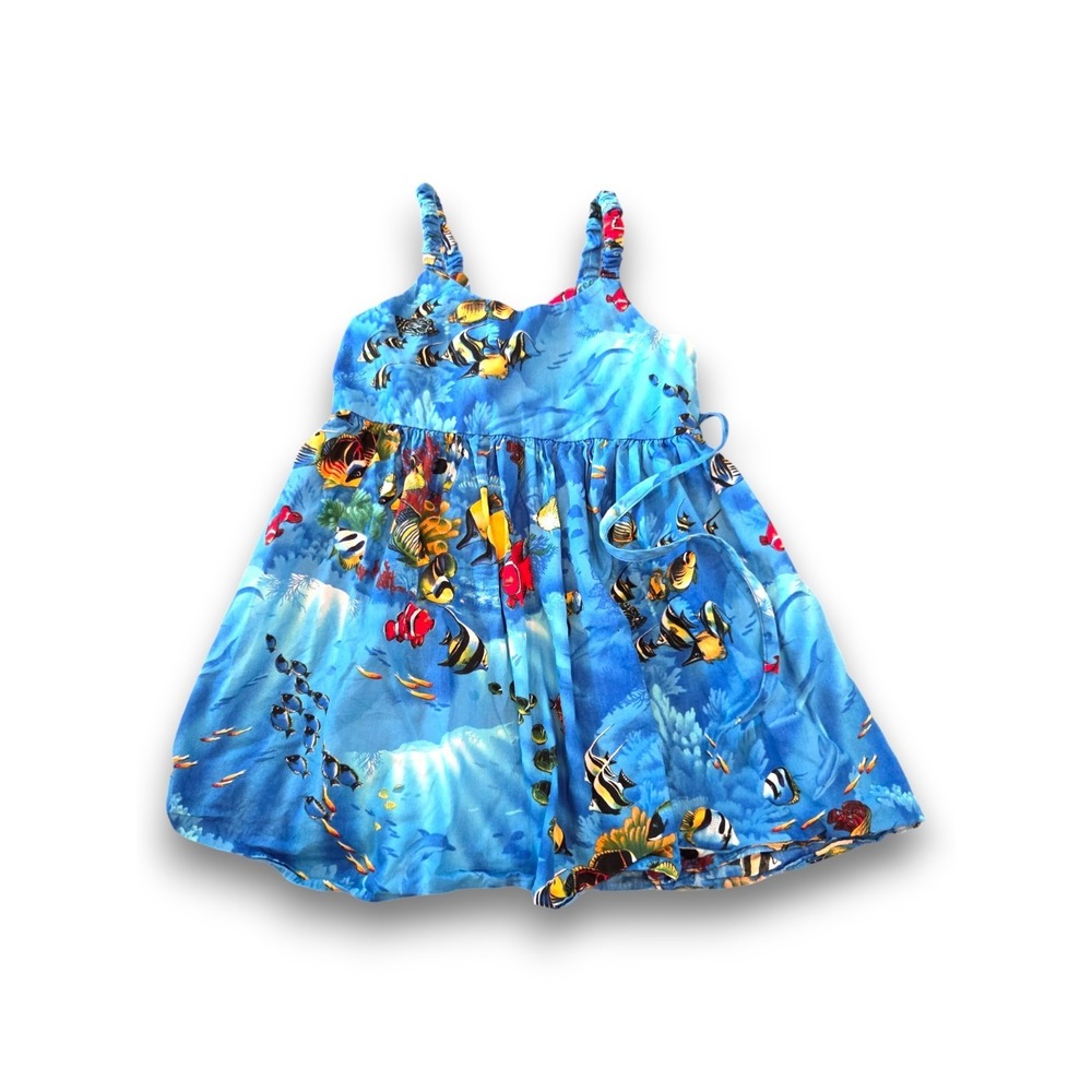 Pacific Legend Apparel Hawaii Sarong Twirl Dress Blue Tropical Fish Girls 5-6